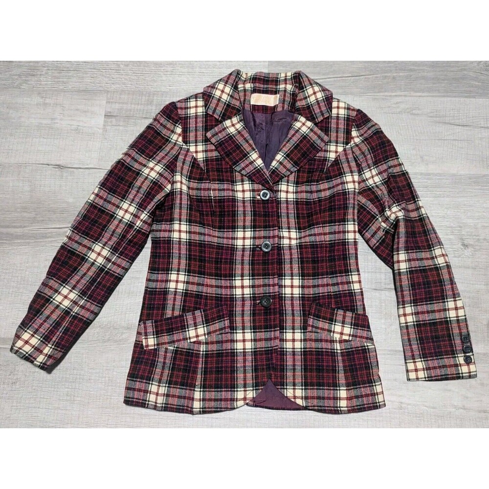 Vintage Pendleton Blazer Suit Jacket Plaid Virgin Wool Women's Sz 12
